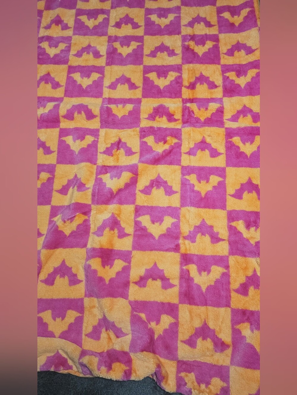 Novogratz Bat Checkered Orange/Neon Pink Oversized Halloween Throw Blanket